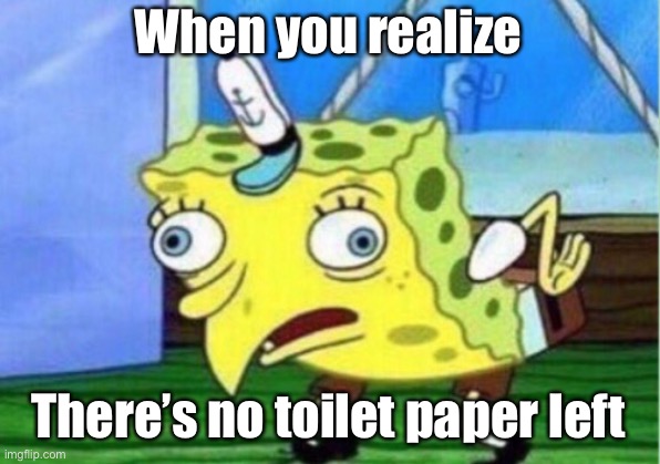 No Toilet Paper? | When you realize; There’s no toilet paper left | image tagged in memes,mocking spongebob | made w/ Imgflip meme maker