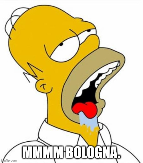 Homer Simpson MMM | MMMM BOLOGNA. | image tagged in homer simpson mmm | made w/ Imgflip meme maker