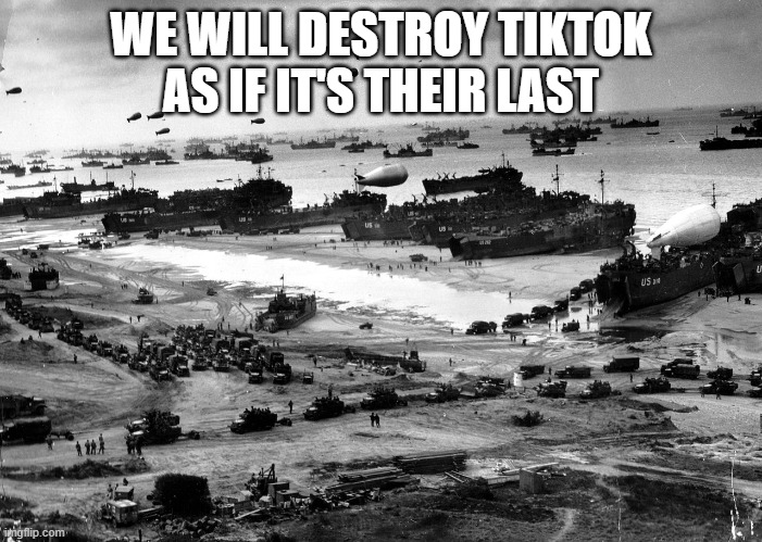 Normandy Invasion | WE WILL DESTROY TIKTOK AS IF IT'S THEIR LAST | image tagged in normandy invasion | made w/ Imgflip meme maker
