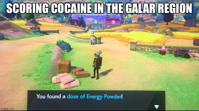 Energy Powder | SCORING COCAINE IN THE GALAR REGION | image tagged in galar,energy powder,swsh,pokemon,cocaine | made w/ Imgflip meme maker