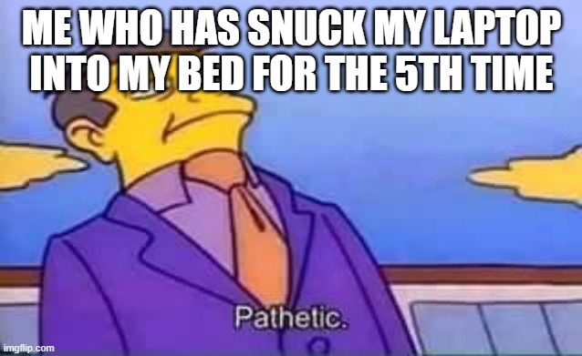 Try harder than a phone | ME WHO HAS SNUCK MY LAPTOP INTO MY BED FOR THE 5TH TIME | image tagged in skinner pathetic,phone,bed | made w/ Imgflip meme maker