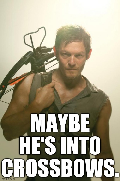 Daryl Dixon | MAYBE HE'S INTO CROSSBOWS. | image tagged in daryl dixon | made w/ Imgflip meme maker