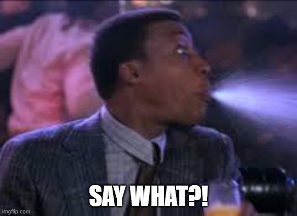 spit take | SAY WHAT?! | image tagged in spit take | made w/ Imgflip meme maker