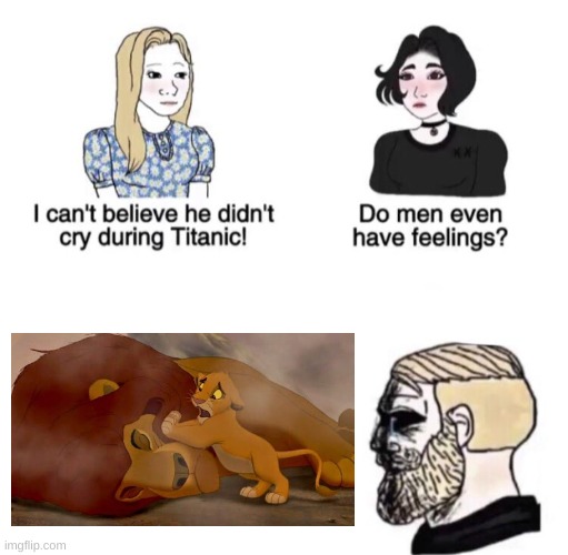 He didn't cry during Titanic | image tagged in he didn't cry during titanic,lion king,mufasa and simba,mufasa | made w/ Imgflip meme maker