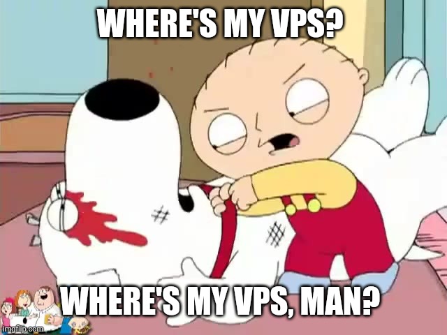 Stewie Griffin Where's My Money | WHERE'S MY VPS? WHERE'S MY VPS, MAN? | image tagged in stewie griffin where's my money | made w/ Imgflip meme maker