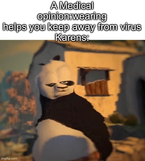 I don’t know wat to say | A Medical opinion:wearing helps you keep away from virus
Karens: | image tagged in drunk kung fu panda | made w/ Imgflip meme maker