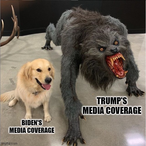 From rabid attack dog to loyal lap dog. | TRUMP'S MEDIA COVERAGE; BIDEN'S MEDIA COVERAGE | image tagged in dog vs werewolf | made w/ Imgflip meme maker