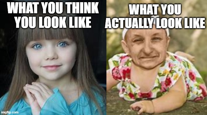 WHAT YOU THINK
YOU LOOK LIKE; WHAT YOU ACTUALLY LOOK LIKE | image tagged in funny,memes | made w/ Imgflip meme maker
