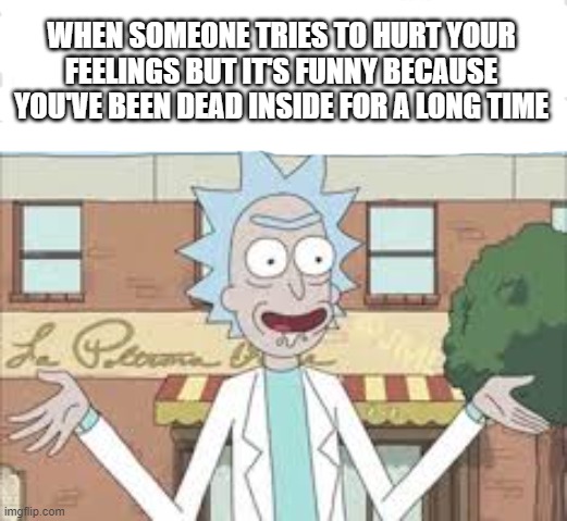 Depression | WHEN SOMEONE TRIES TO HURT YOUR FEELINGS BUT IT'S FUNNY BECAUSE YOU'VE BEEN DEAD INSIDE FOR A LONG TIME | image tagged in depression,rick and morty | made w/ Imgflip meme maker