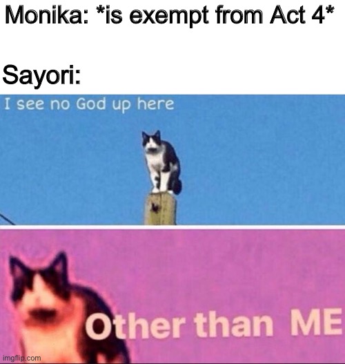 The new club president | Monika: *is exempt from Act 4*; Sayori: | made w/ Imgflip meme maker