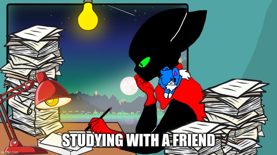 decided to make my art work a little cuter | STUDYING WITH A FRIEND | made w/ Imgflip meme maker
