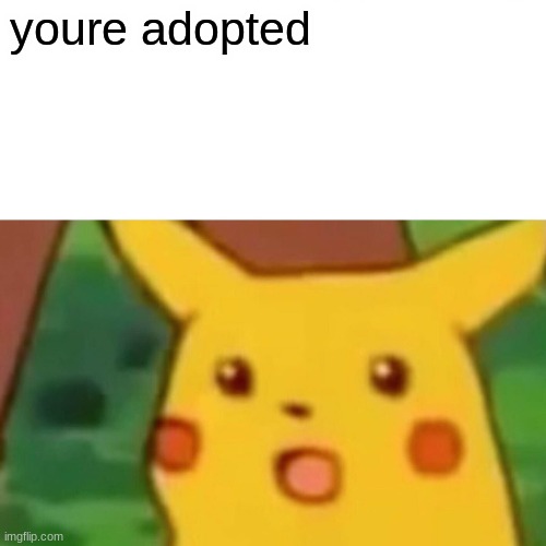 Surprised Pikachu | you're adopted | image tagged in memes,surprised pikachu | made w/ Imgflip meme maker