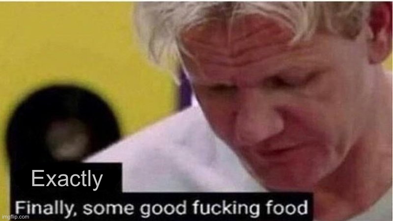 Gordon Ramsay some good food | Exactly | image tagged in gordon ramsay some good food | made w/ Imgflip meme maker