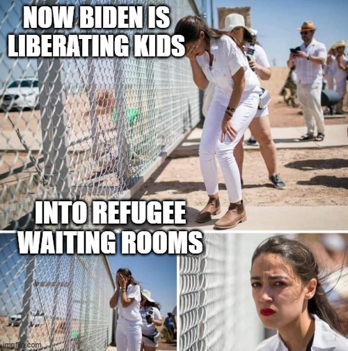 AOC Fence | NOW BIDEN IS LIBERATING KIDS; INTO REFUGEE WAITING ROOMS | image tagged in aoc fence | made w/ Imgflip meme maker