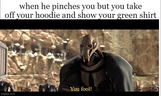 Happy St. Patricks day! |  when he pinches you but you take off your hoodie and show your green shirt; You fool! | image tagged in general grievous,star wars,st patrick's day,funny,memes,roger roger | made w/ Imgflip meme maker