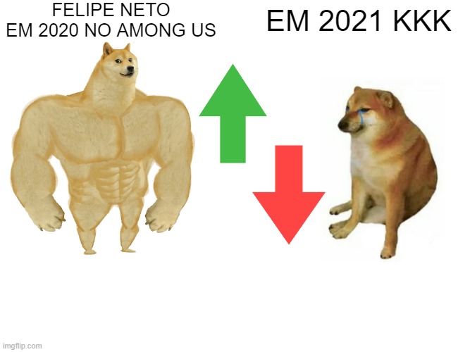 Buff Doge vs. Cheems Meme | FELIPE NETO EM 2020 NO AMONG US; EM 2021 KKK | image tagged in memes,buff doge vs cheems | made w/ Imgflip meme maker