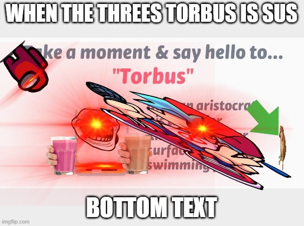 6 yr olds making memes be like: | WHEN THE THREES TORBUS IS SUS; BOTTOM TEXT | image tagged in lol | made w/ Imgflip meme maker