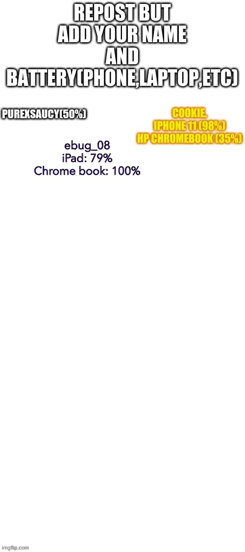 Bored :/ | ebug_08
iPad: 79%
Chrome book: 100% | made w/ Imgflip meme maker