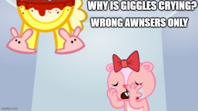 Why? | WHY IS GIGGLES CRYING? WRONG AWNSERS ONLY | image tagged in why is giggles crying | made w/ Imgflip meme maker