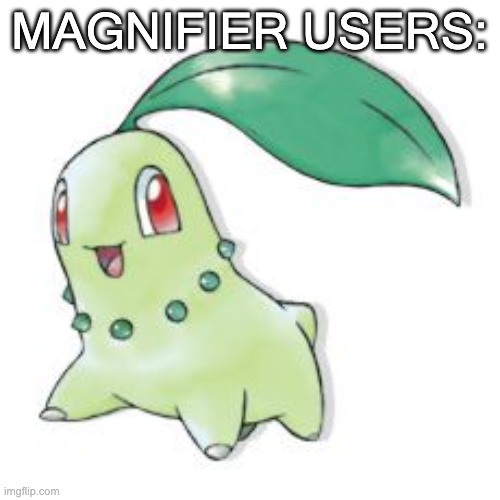 Chikorita | MAGNIFIER USERS: | image tagged in chikorita | made w/ Imgflip meme maker