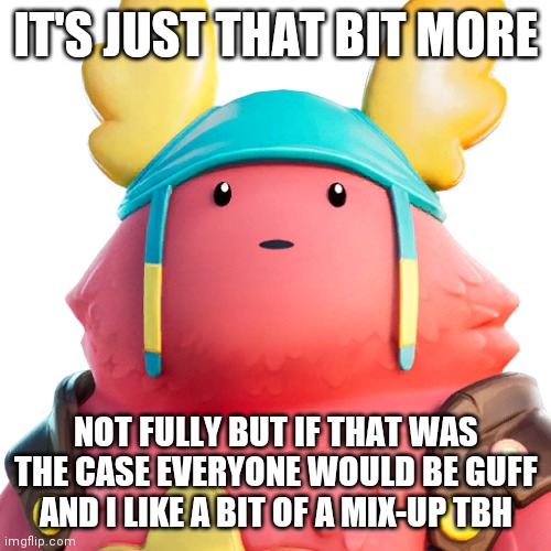 Guff | IT'S JUST THAT BIT MORE NOT FULLY BUT IF THAT WAS THE CASE EVERYONE WOULD BE GUFF AND I LIKE A BIT OF A MIX-UP TBH | image tagged in guff | made w/ Imgflip meme maker