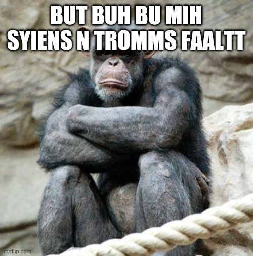 Politics n stuff | BUT BUH BU MIH SYIENS N TROMMS FAALTT | image tagged in bobo | made w/ Imgflip meme maker