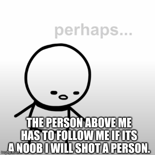 Perhaps. | THE PERSON ABOVE ME HAS TO FOLLOW ME IF ITS A NOOB I WILL SHOT A PERSON. | image tagged in perhaps | made w/ Imgflip meme maker