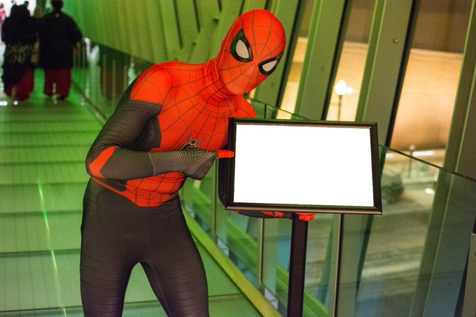 High Quality Spider-Man Pointing at Sign Blank Meme Template