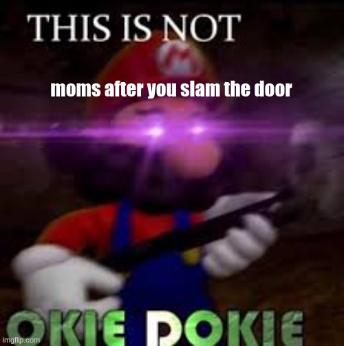 This is not okie dokie | moms after you slam the door | image tagged in this is not okie dokie | made w/ Imgflip meme maker