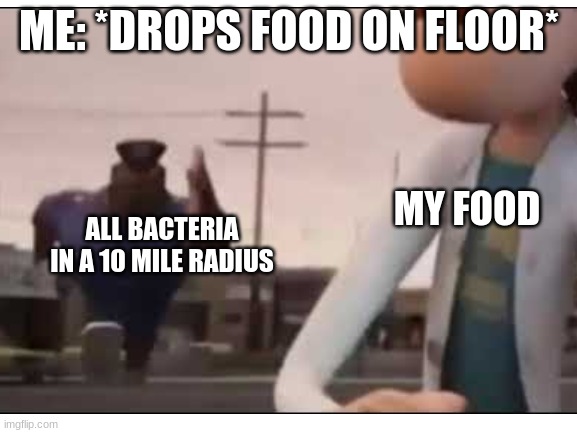 Running | ME: *DROPS FOOD ON FLOOR*; MY FOOD; ALL BACTERIA IN A 10 MILE RADIUS | image tagged in memes,funny,so true memes | made w/ Imgflip meme maker