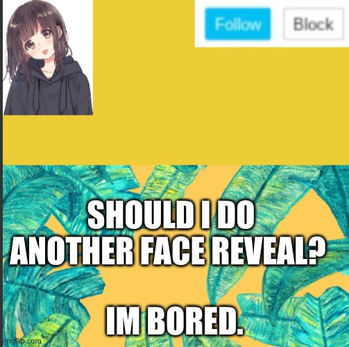 bored as idk what | SHOULD I DO ANOTHER FACE REVEAL? IM BORED. | made w/ Imgflip meme maker