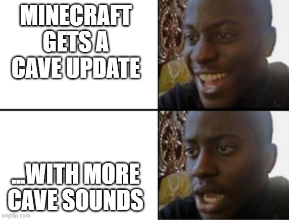 asdf | MINECRAFT GETS A CAVE UPDATE; ...WITH MORE CAVE SOUNDS | image tagged in oh yeah oh no | made w/ Imgflip meme maker