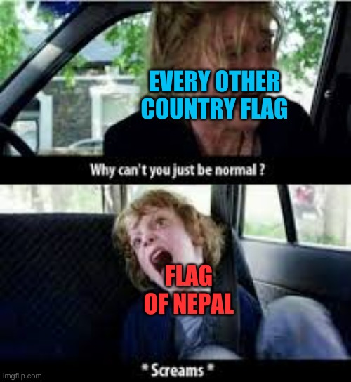 is this template offensive to autistic people? | EVERY OTHER COUNTRY FLAG; FLAG OF NEPAL | image tagged in why cant you just be normal | made w/ Imgflip meme maker