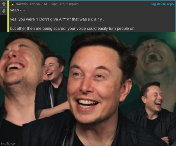 someone trynna describe my voice .-. | image tagged in elon laughing | made w/ Imgflip meme maker