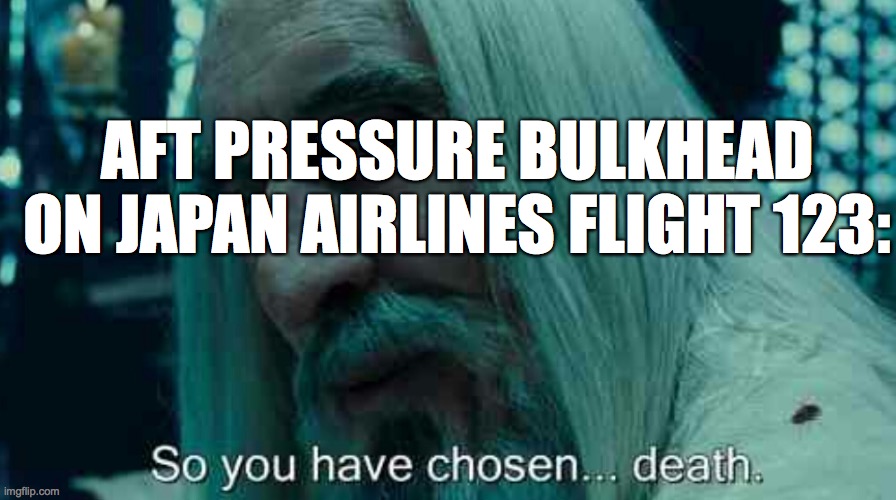 idk | AFT PRESSURE BULKHEAD ON JAPAN AIRLINES FLIGHT 123: | image tagged in so you have chosen death | made w/ Imgflip meme maker