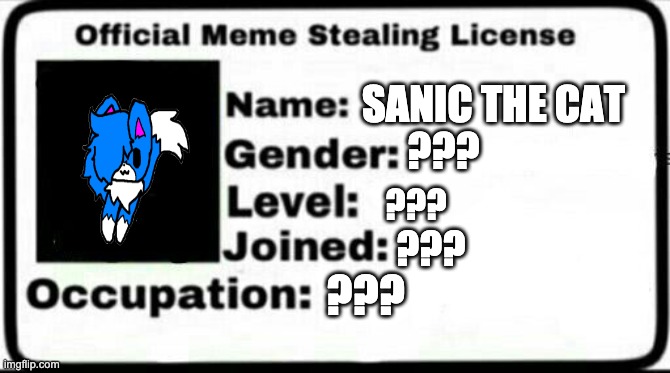 WAIT THE HELL | SANIC THE CAT; ??? ??? ??? ??? | image tagged in meme stealing license | made w/ Imgflip meme maker