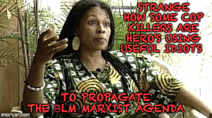 Cops Lives Matter unless you're a BLM Marxist like Assata Shakur then No Lives Matter... | STRANGE HOW SOME COP KILLERS ARE HERO'S USING USEFUL IDIOTS; TO PROPAGATE THE BLM MARXIST AGENDA | image tagged in blm,marxism,cop killers,terrorist | made w/ Imgflip meme maker