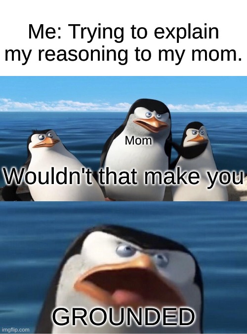 Wouldn't that make you GROUNDED | Me: Trying to explain my reasoning to my mom. Mom; Wouldn't that make you; GROUNDED | image tagged in wouldn't that make you,grounded | made w/ Imgflip meme maker