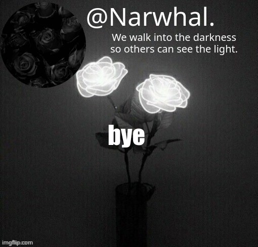 narwhal announcement temp | bye | image tagged in narwhal announcement temp | made w/ Imgflip meme maker