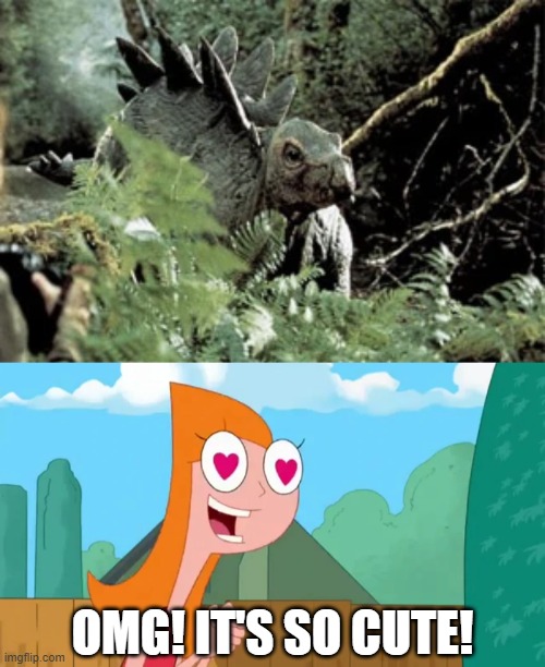 Candace Meets Baby Stegosaurus | OMG! IT'S SO CUTE! | image tagged in phineas and ferb,jurassic park,jurassic world,dinosaurs | made w/ Imgflip meme maker