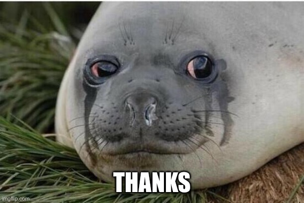 Crying Seal | THANKS | image tagged in crying seal | made w/ Imgflip meme maker