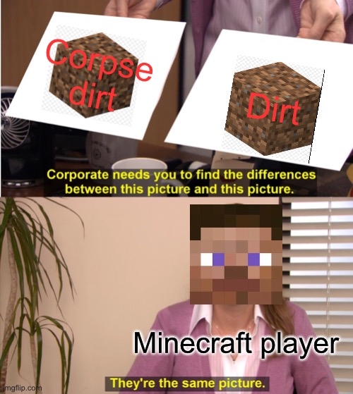 Minecraft | Corpse dirt; Dirt; Minecraft player | image tagged in memes,they're the same picture | made w/ Imgflip meme maker