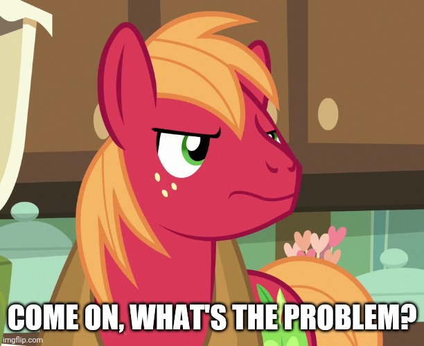 Big Macintosh's Not Displeased (MLP) | COME ON, WHAT'S THE PROBLEM? | image tagged in big macintosh's not displeased mlp | made w/ Imgflip meme maker
