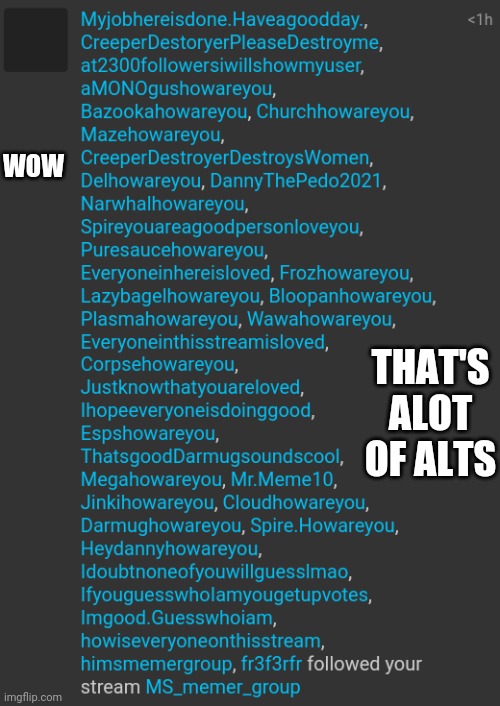 Have a good day alt person! | WOW; THAT'S ALOT OF ALTS | made w/ Imgflip meme maker