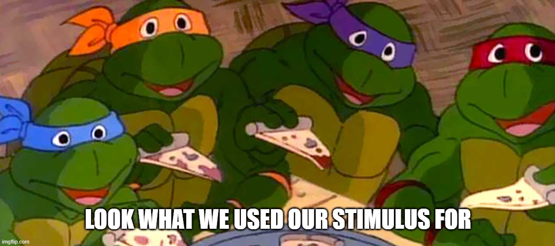 TMNT 1987 | LOOK WHAT WE USED OUR STIMULUS FOR | image tagged in tmnt 1987 | made w/ Imgflip meme maker