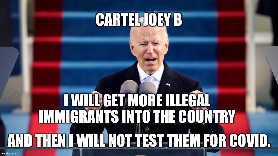 Cartel Joey | CARTEL JOEY B; I WILL GET MORE ILLEGAL IMMIGRANTS INTO THE COUNTRY; AND THEN I WILL NOT TEST THEM FOR COVID. | image tagged in president biden | made w/ Imgflip meme maker
