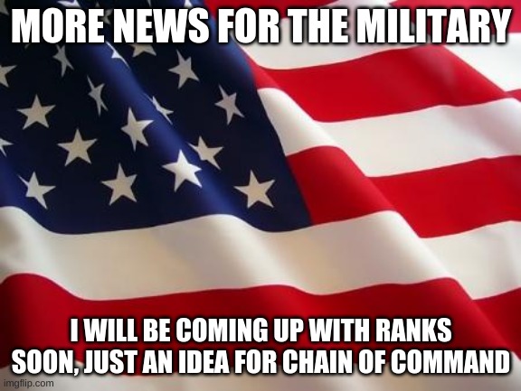 Make this ratified | MORE NEWS FOR THE MILITARY; I WILL BE COMING UP WITH RANKS SOON, JUST AN IDEA FOR CHAIN OF COMMAND | image tagged in american flag | made w/ Imgflip meme maker