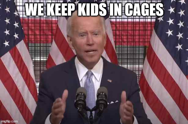 biden cage fight | WE KEEP KIDS IN CAGES | image tagged in biden cage fight | made w/ Imgflip meme maker