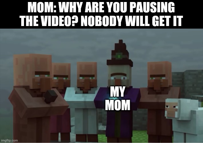 Villager News Pissed | MOM: WHY ARE YOU PAUSING THE VIDEO? NOBODY WILL GET IT; MY MOM | image tagged in villager news pissed | made w/ Imgflip meme maker