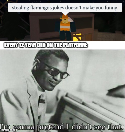 EVERY 12 YEAR OLD ON THE PLATFORM: | image tagged in im gonna pretend i didnt see that,flamingo,roblox meme,12 yr | made w/ Imgflip meme maker